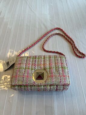 kate spade Pink & Green Plaid Tweed Crossbody with Gold Hardware NWT